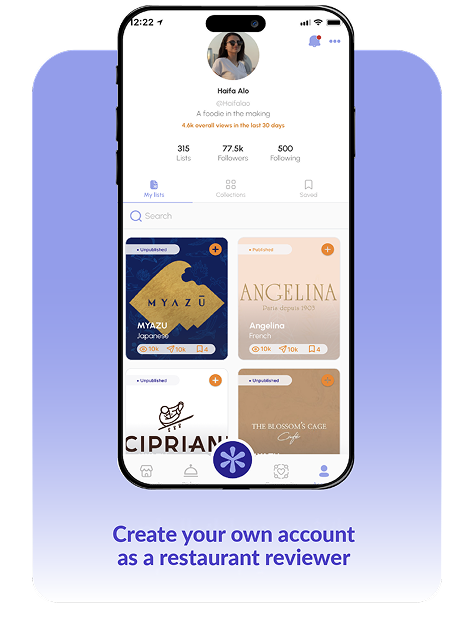 Create your own account as a restaurant reviewer